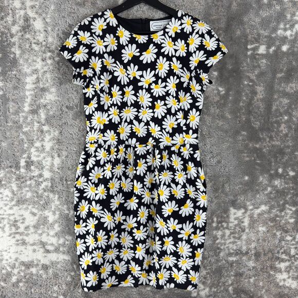 Adrienne Vittadini Size 4 Dark Floral Knee Length Sheath Dress White Flowers Zip - Picture 1 of 9